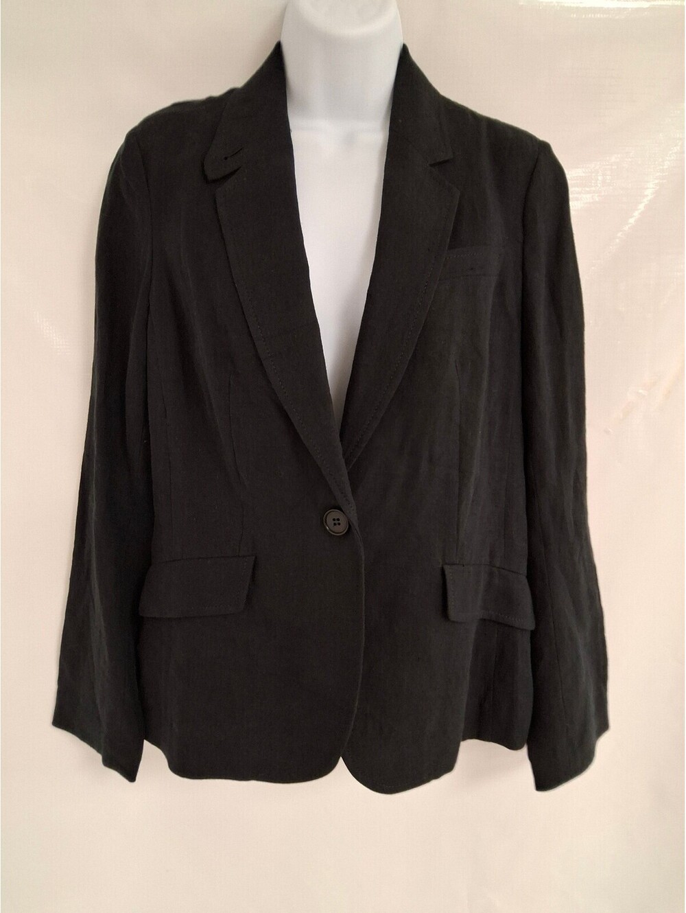 Talbots Petite Black Linen Blazer Size 10P with Cotton Lining